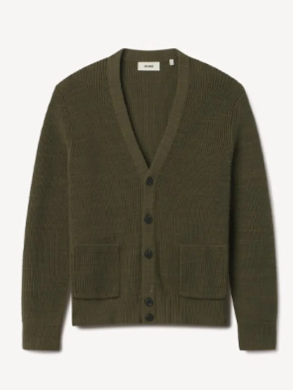 Buck Mason Men's Seafarer Knit Cotton Rib Cardigan in Fatigue Olive Green M $228